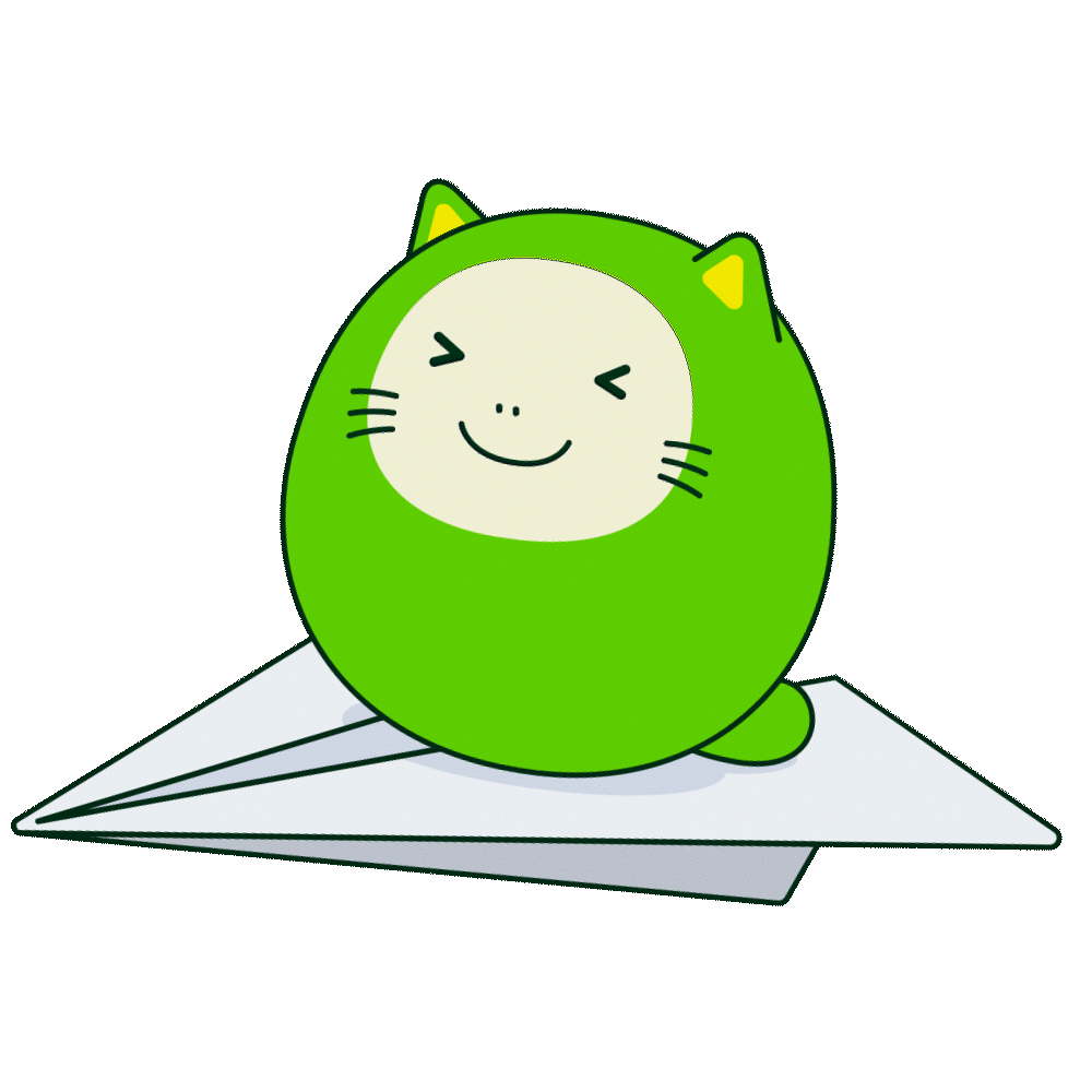 紙飛行機に乗っているQiitanのアニメーション